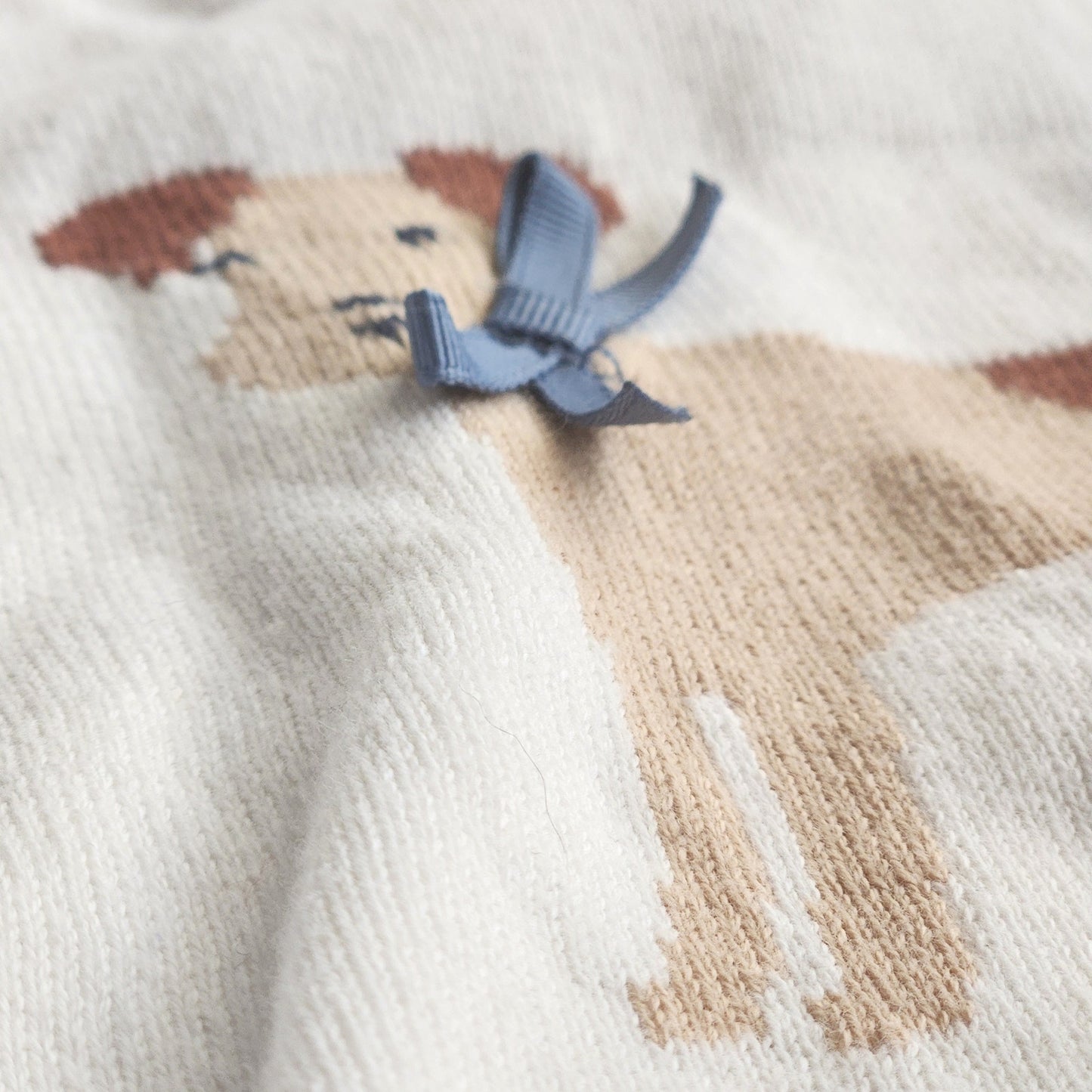 Janie and Jack Ruffle Cuff Dog Sweater | Jet Ivory White Cotton | Girls Size 5