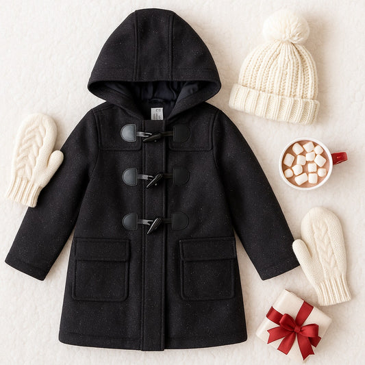 Baby Gap Toddler Girl’s Black Metallic Glitter Hooded Winter Toggle Coat Size 4