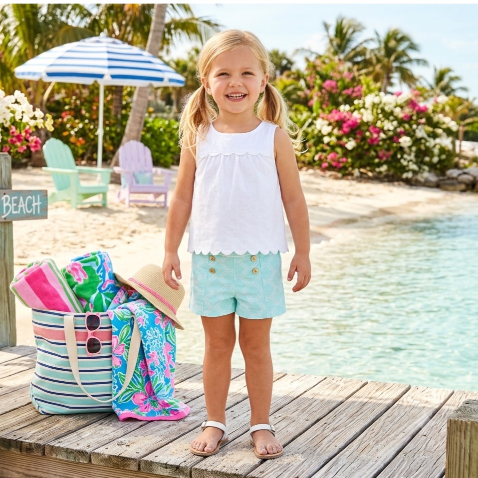 Janie and Jack Toddler Fresh Mint Tile Shorts | Girls 3 | Pineapple Buttons