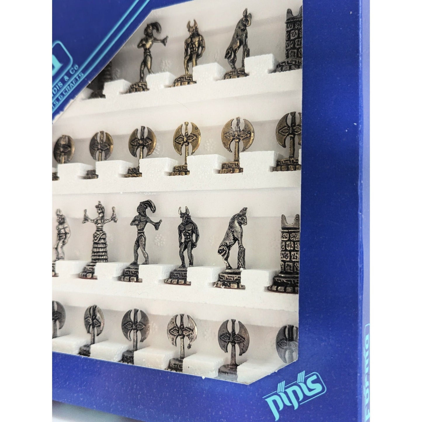 Vintage Forma Greek Mythology Chess Set – Never Opened – Brass & Pewter Pieces 1.5"–2.25" – Collectible Home Display