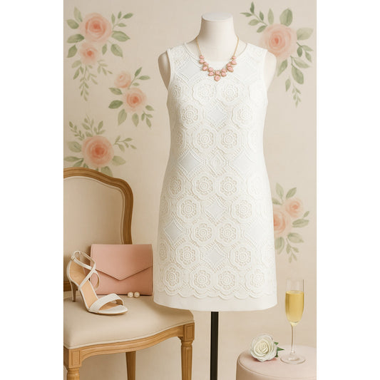 Laundry by Shelli Segal Ivory Eyelet Lace Sleeveless Sheath Dress Women’s Size 6