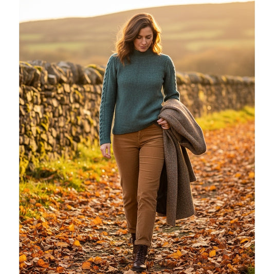Green Cable Knit Wool Blend Sweater | Made in Ireland | Women's S
