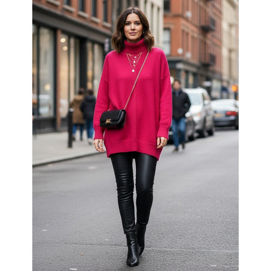 Crystal Mock Neck Pullover Sweater | Raspberry Pink | Women's M