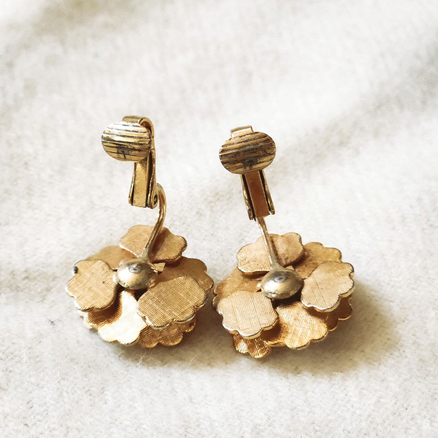 Mid-Century White Enamel Gardenia Flower Brooch & Clip-On Earrings Set