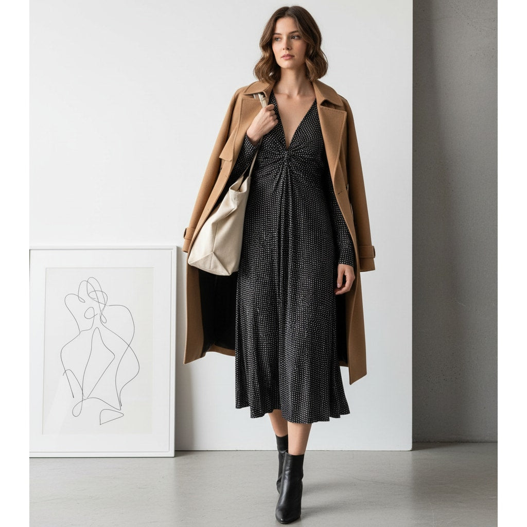 100% Silk Jersey Dress | Black & White Dot Print | Women's M