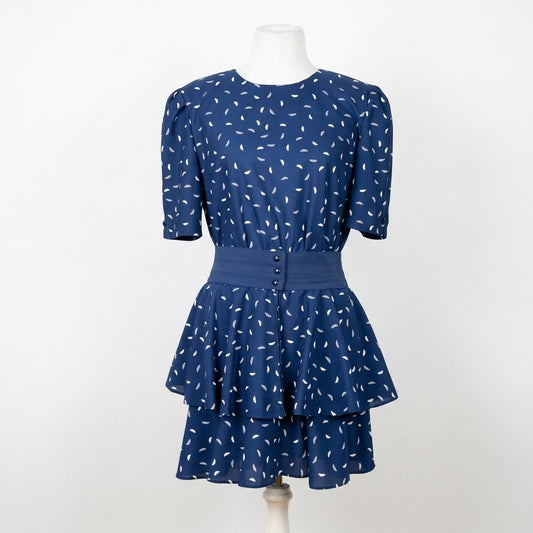 Jenny Vintage 1980s Navy Drop Waist Dress w/ Detachable Flounce | Women's 8