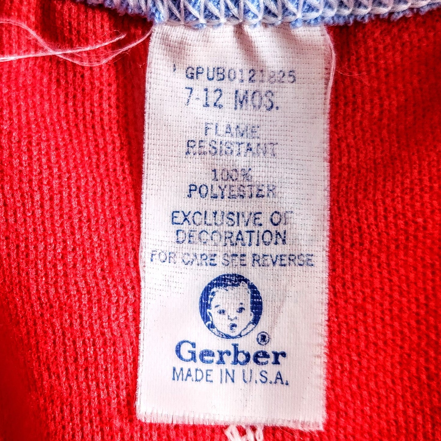 Vintage 1980s Gerber Red Fleece Infant Sleeper – Footed Baby Pajamas with Blue Trim | Zip Closure | Made in USA | Size 7-12 Months