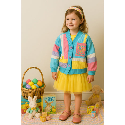 Vintage 1980s French Toast Easter Egg Jacket | Colorblock Turquoise Pink Yellow | Embroidered | Kids Size 6