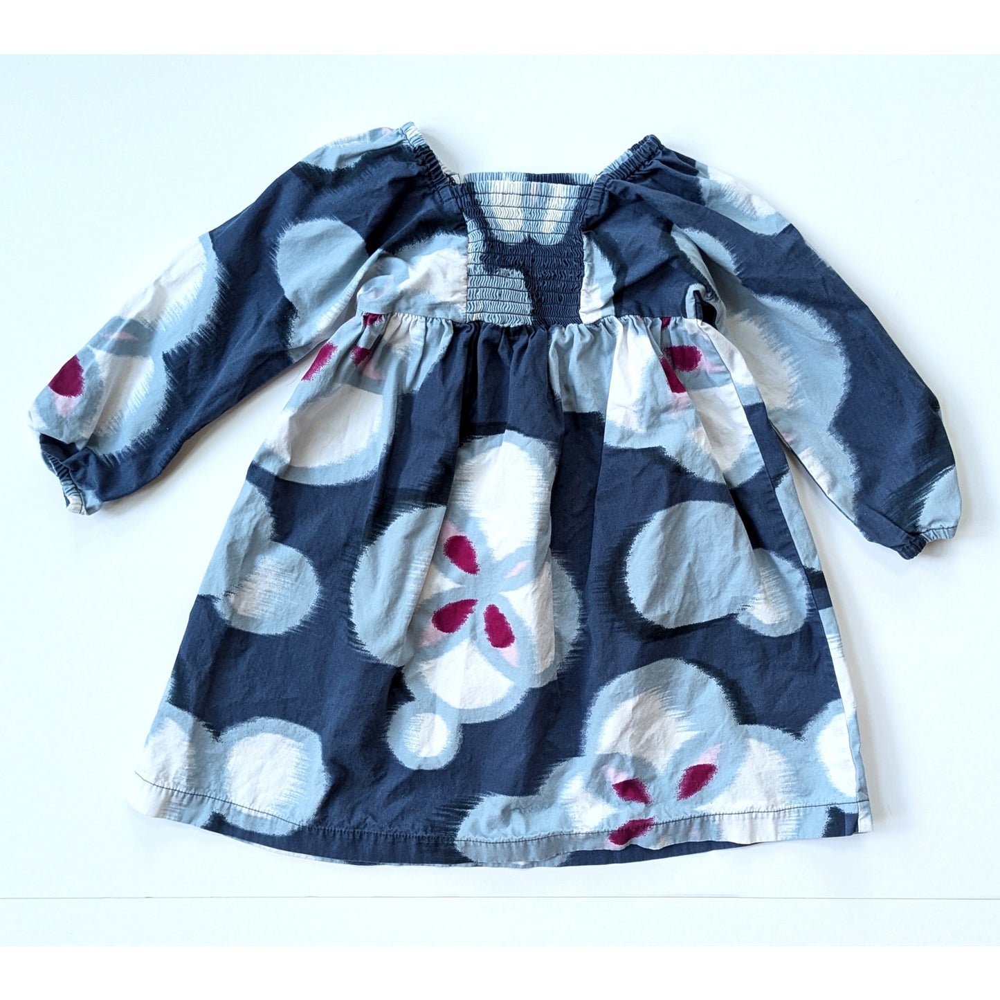 Tea Collection Chiyoku Smocked Dress | Blue Floral Long Sleeve Cotton Poplin | Girls Size 4