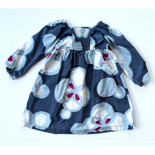 Tea Collection Chiyoku Smocked Dress | Blue Floral Long Sleeve Cotton Poplin | Girls Size 4