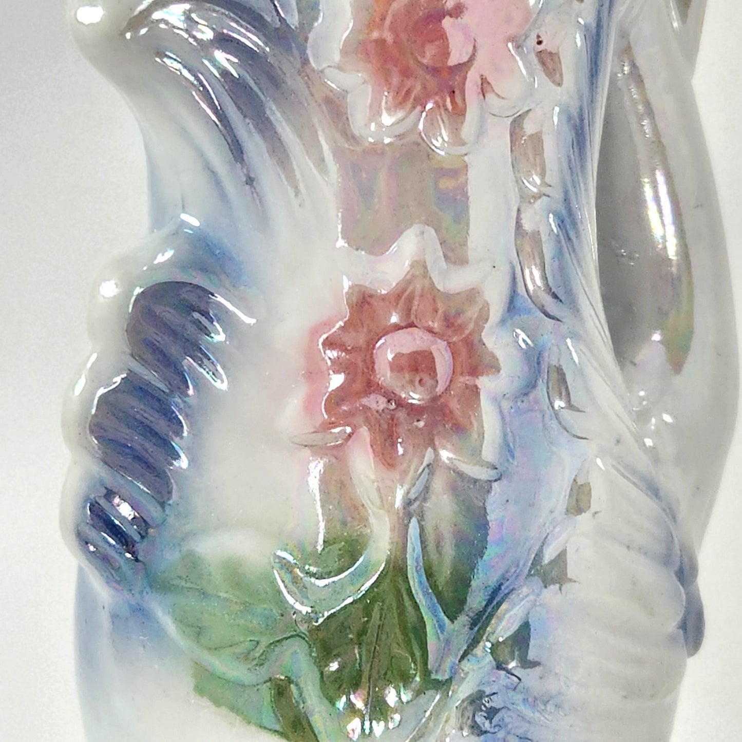 Vintage MCM Swan Vase – Iridescent Ceramic Swan Planter with Pastel Flowers