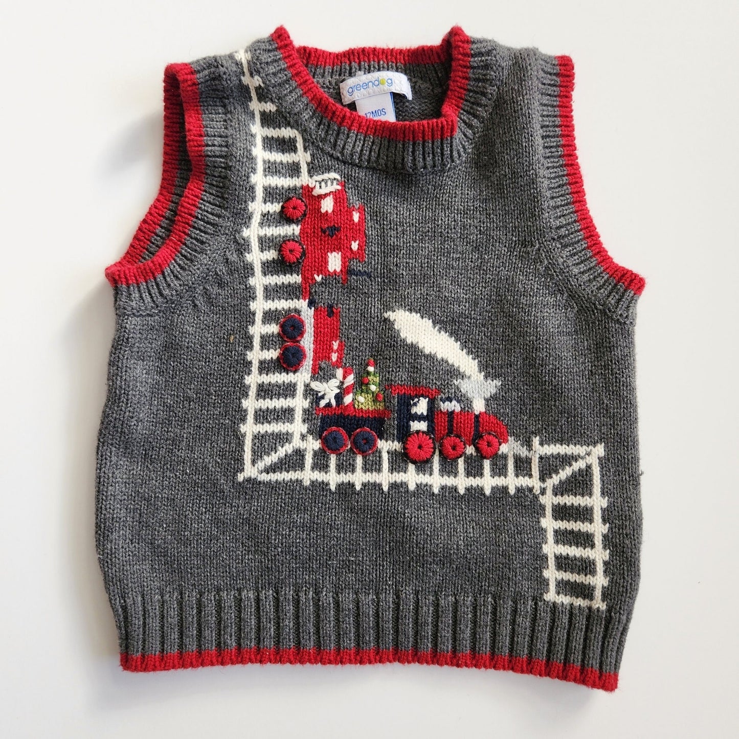 Vintage Greendog Holiday Train Sweater Vest | Baby 12 Months | Christmas Classic