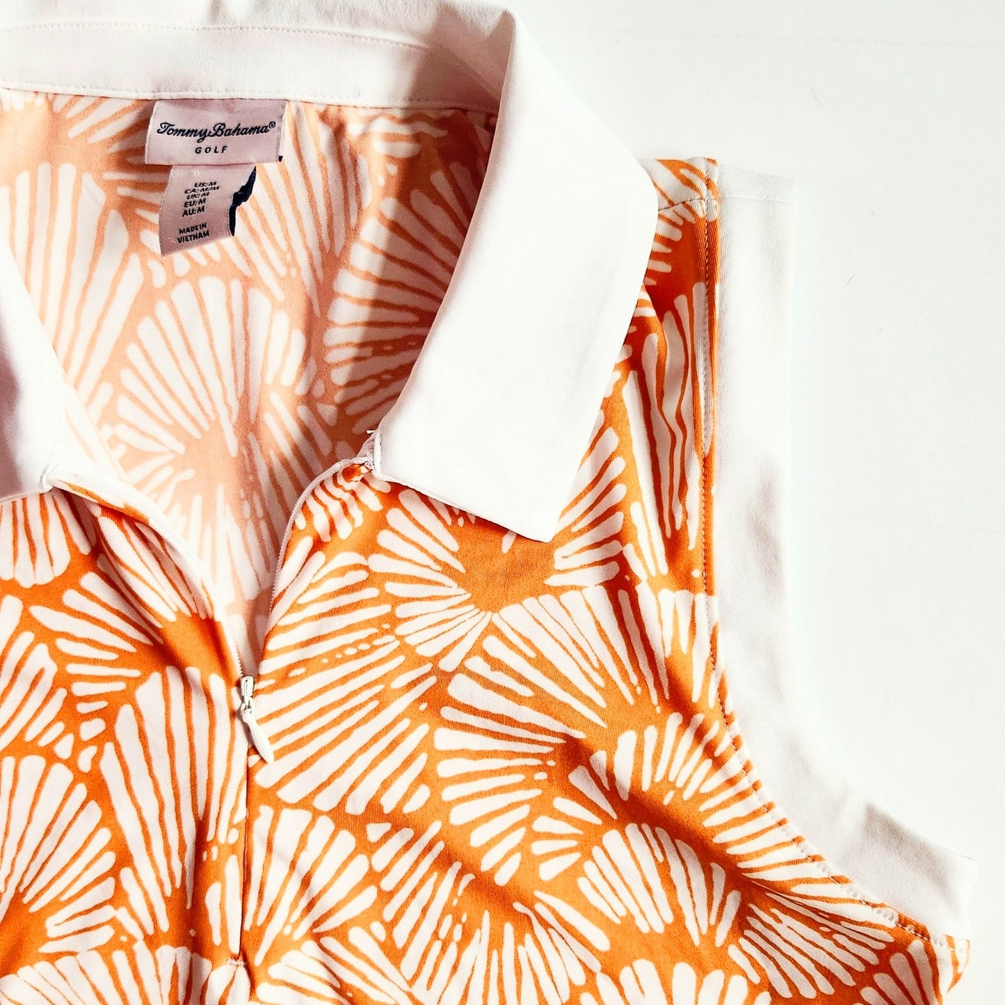 Tommy Bahama Golf Polo | Sleeveless Orange & White Print Collared Top | Women’s Size M Activewear