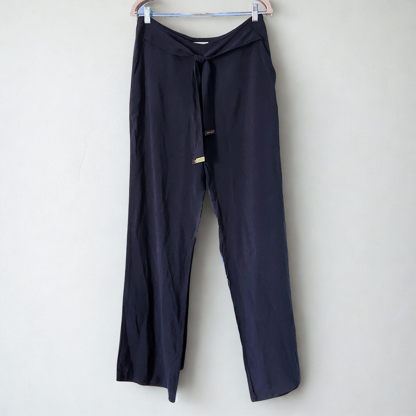 Michael Kors Wide Leg Pants Navy Blue Viscose Tie Waist | Women's 10