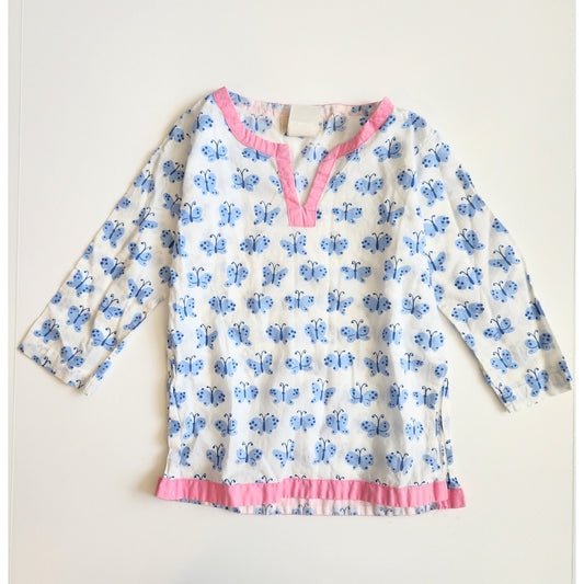 Pottery Barn Kids Allover Periwinkle Butterfly Baby Tunic Size 2T-3T 100% Cotton