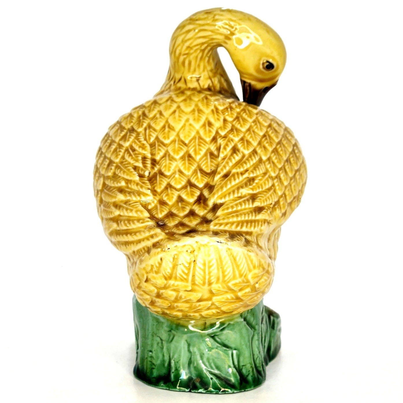 Antique Chinese Porcelain Miniature Yellow Glazed Preening Duck Figurine 1920s