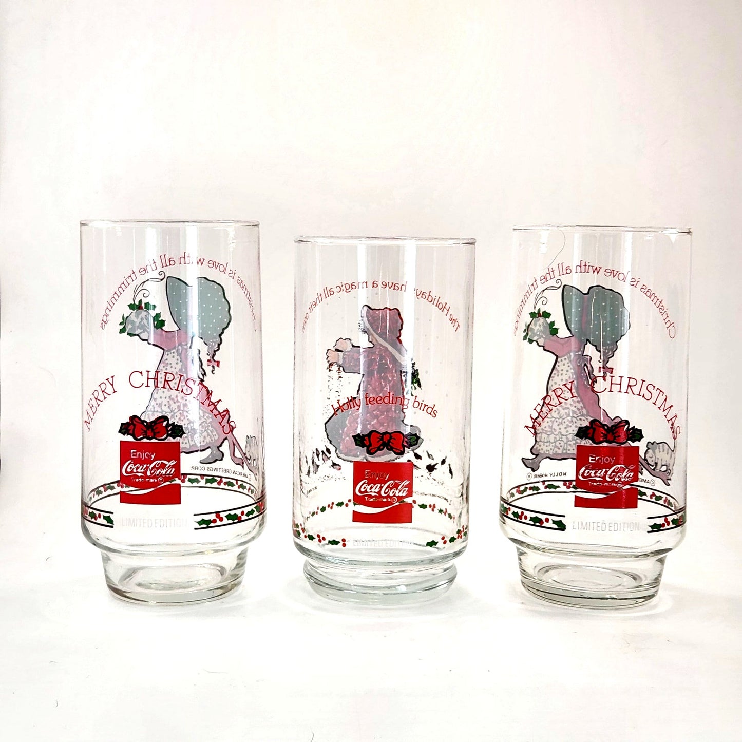 1981 Holly Hobbie Christmas Glasses – Limited Edition Coca-Cola Holiday Collection – Set of 3