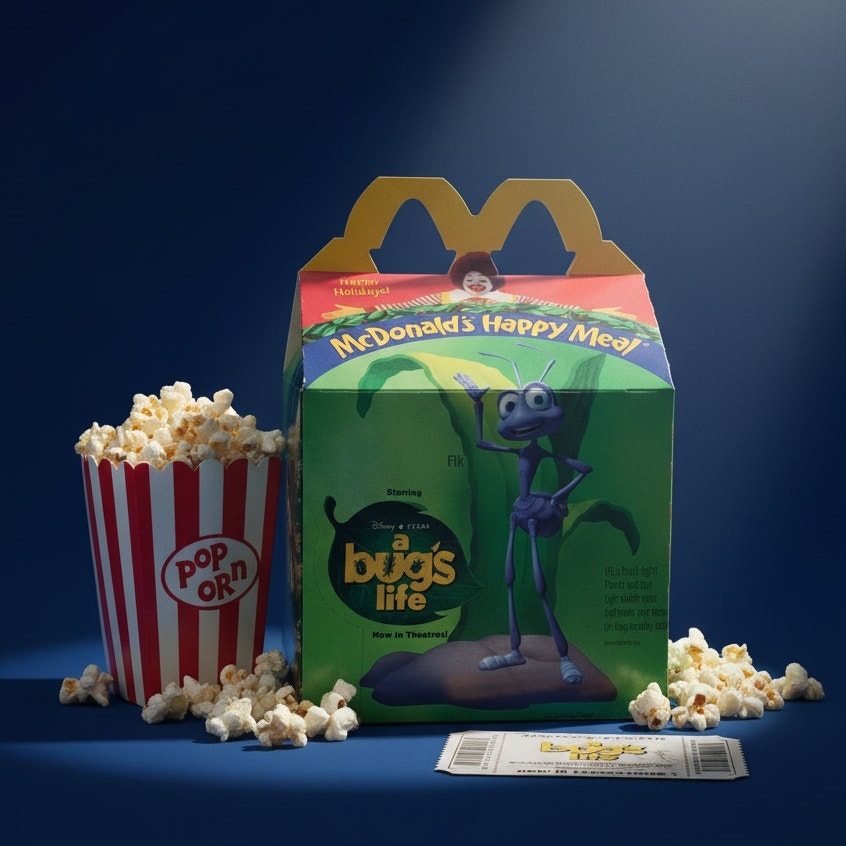 1998 McDonald’s Happy Meal Box – Disney Pixar A Bug’s Life Movie Promotion – Flik, Princess Atta, Dot, Hopper