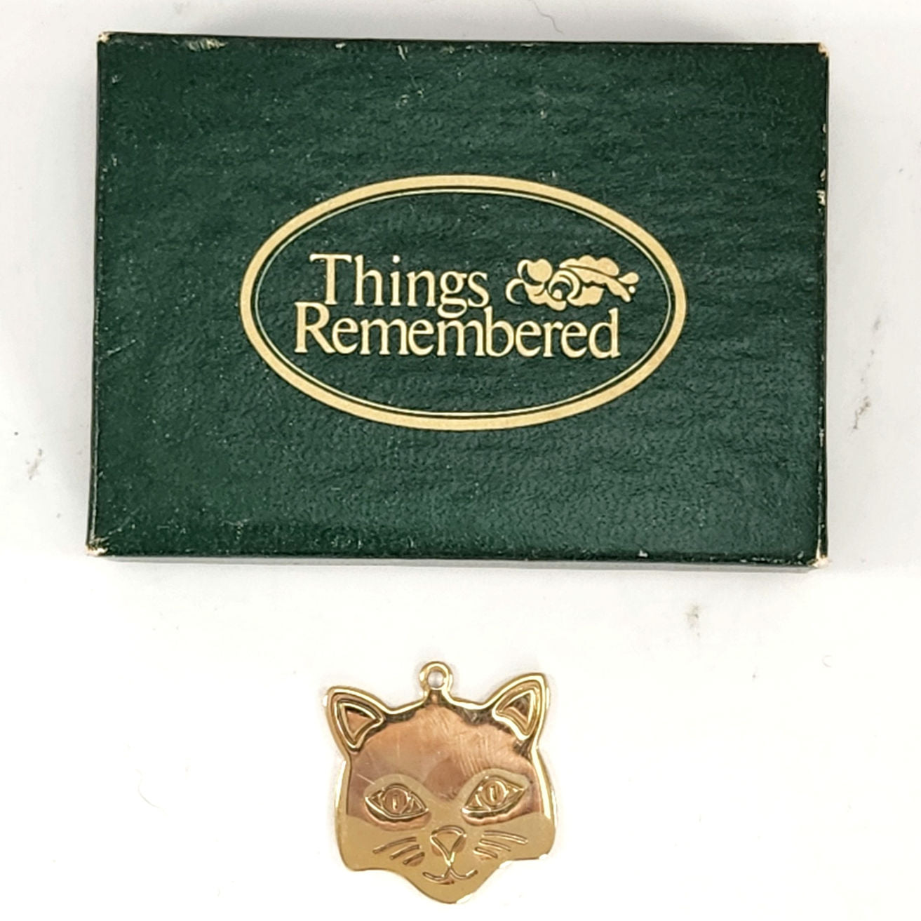 1990s Brass Cat Face Tag with Gift Box – Personalized “Boo-Boo” Pet ID Charm
