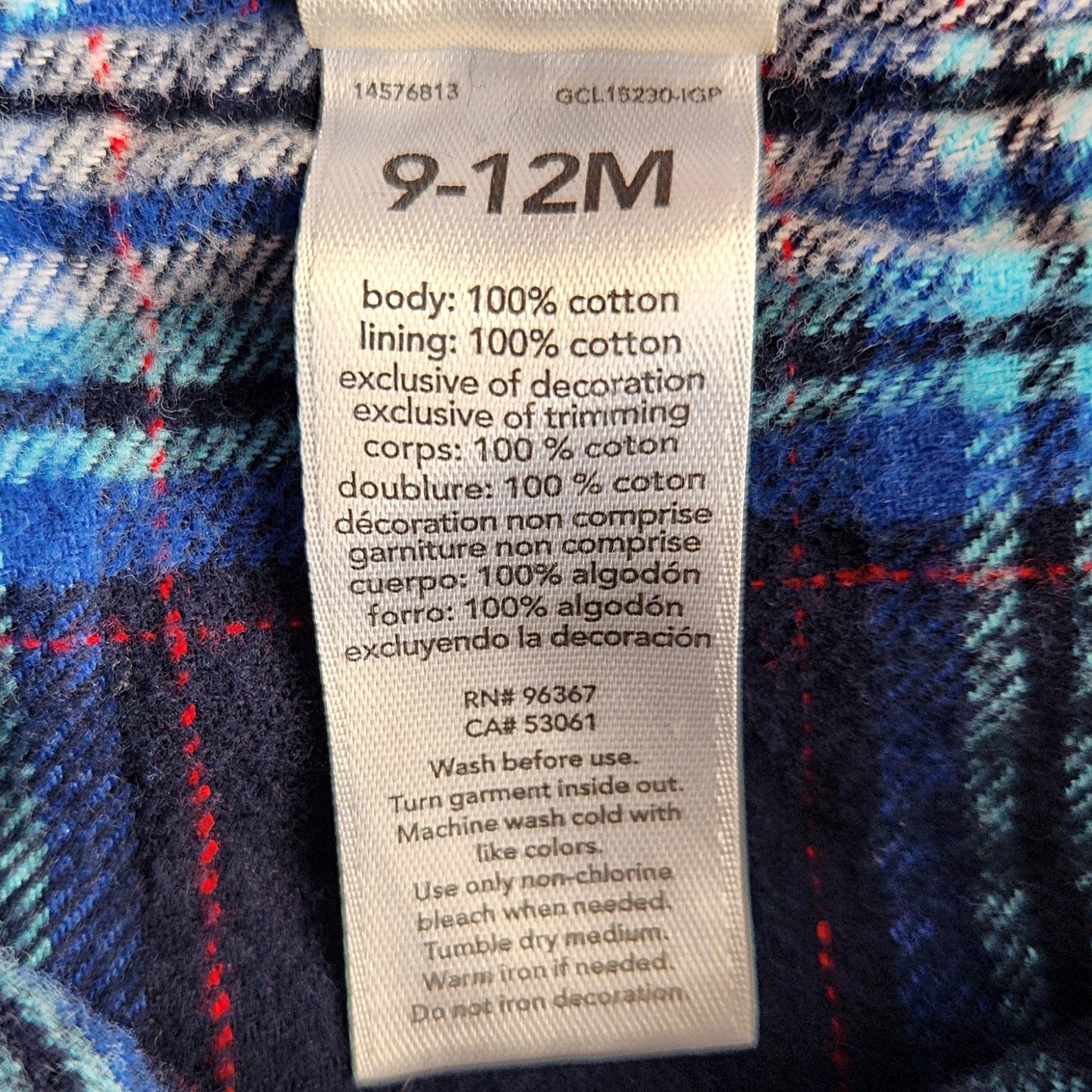 Oshkosh B'gosh Navy Blue Corduroy Overalls Plaid Flannel Lined Size 9-12 months