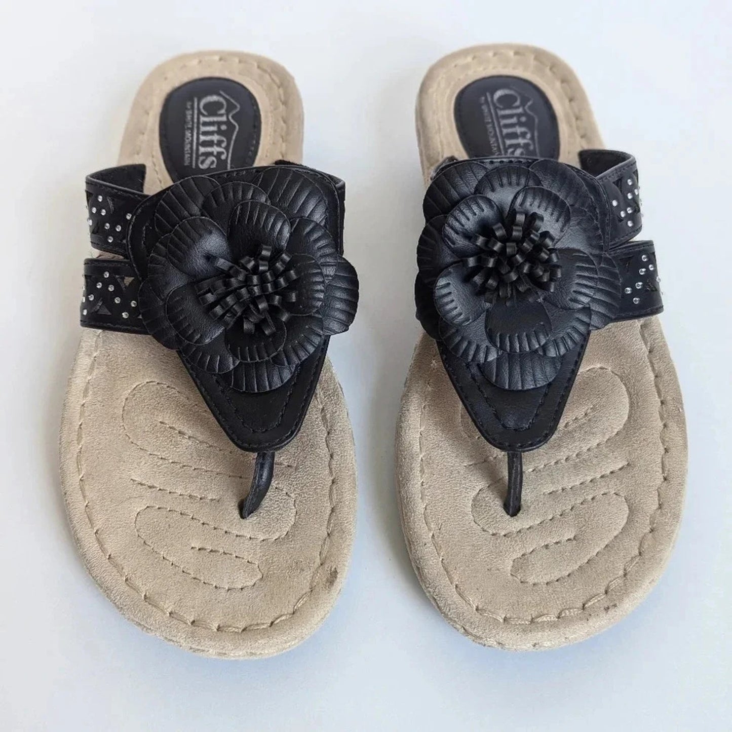 🖤 Cliffs By White Mountain Women’s Black Cynthia Sandals – Memory Foam Comfort – Womens Size 6.5