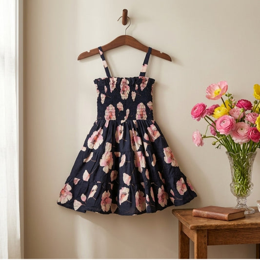 Janie and Jack Hannah Floral Smocked Sundress | Merchant Marine Navy Pink Floral | Toddler Girls Size 2T