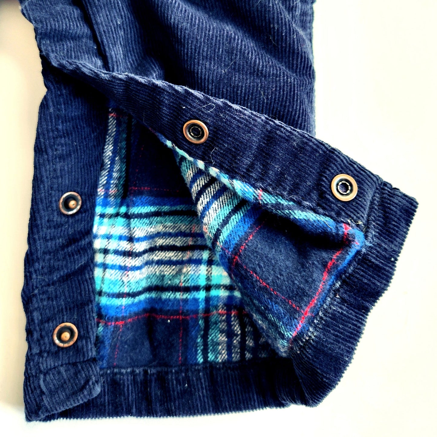 Oshkosh B'gosh Navy Blue Corduroy Overalls Plaid Flannel Lined Size 9-12 months