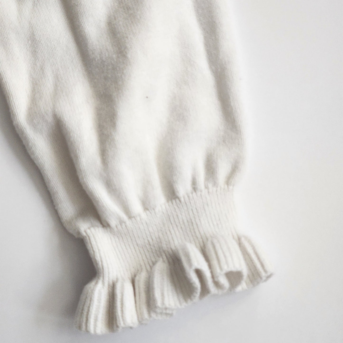 Janie and Jack Ruffle Cuff Dog Sweater | Jet Ivory White Cotton | Girls Size 5