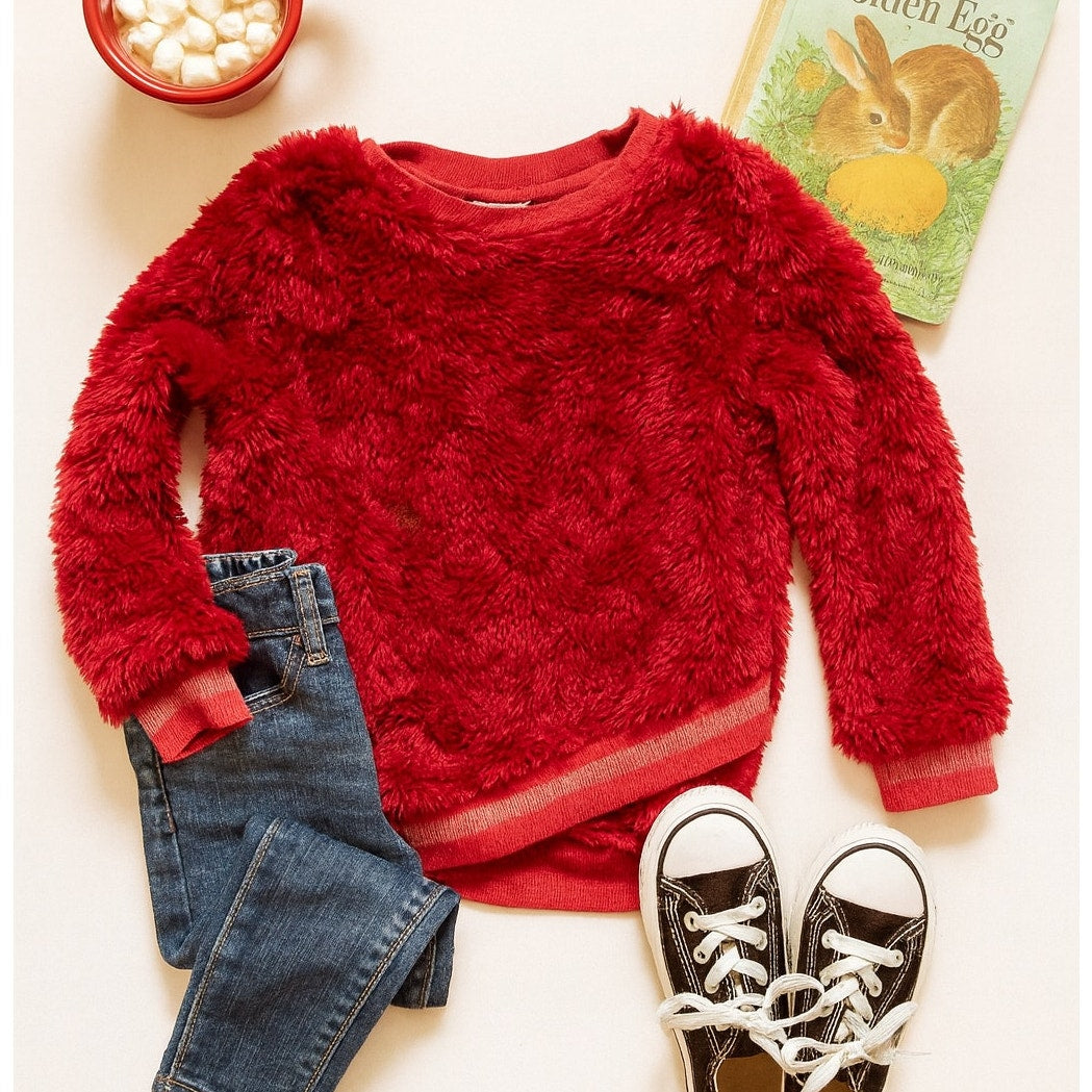 Nannette Kids Girls Red Fuzzy Sparkle Faux Fur Sweater Size 6 – Cozy & Festive