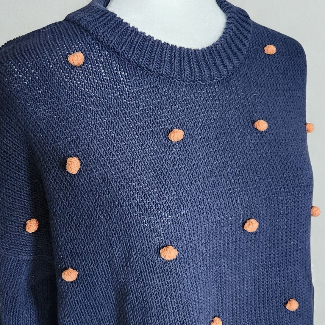 Madewell Wellesley Bobble Pullover Sweater Navy & Orange Pom-Pom | Women's M