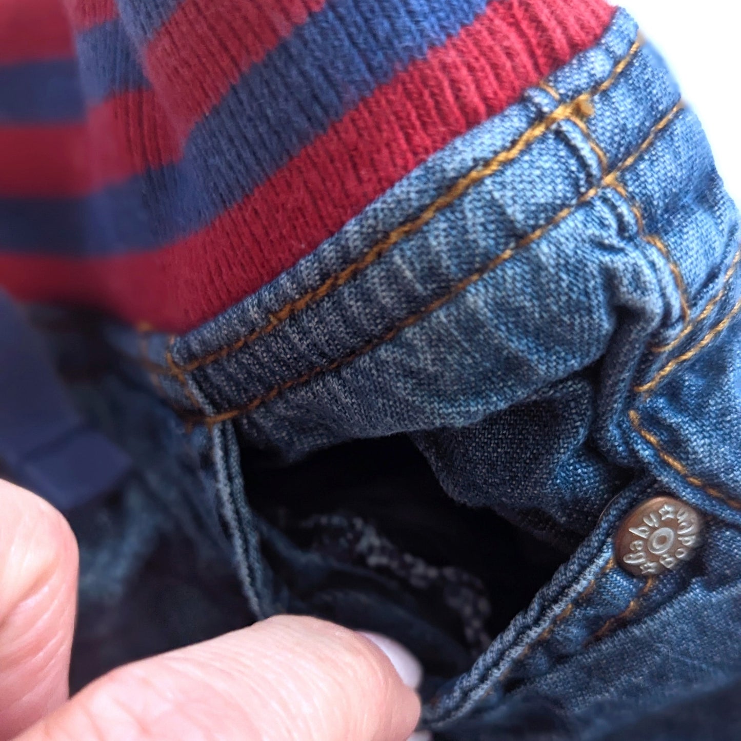 Vintage Y2K Baby Boden Denim Jeans | Toddler Pants | Red & Blue Striped Waistband | Jersey Lined Cozy Cotton | 18-24 Months