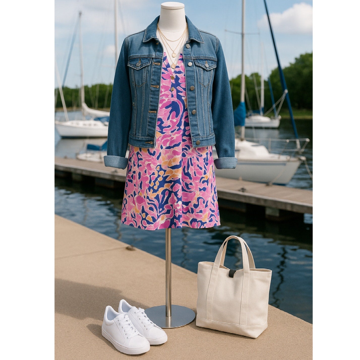 Lilly Pulitzer Essie Dress Brilliant Blue Catch & Release Pink Sea Life Print Cotton | Women's Size S