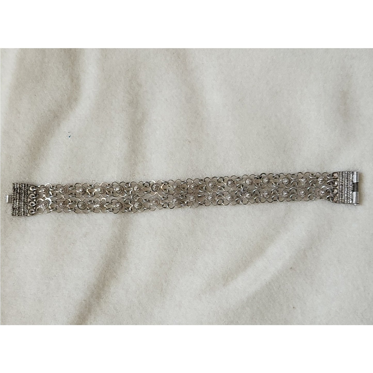 Mid-Century Sterling Silver Filigree Link Bracelet