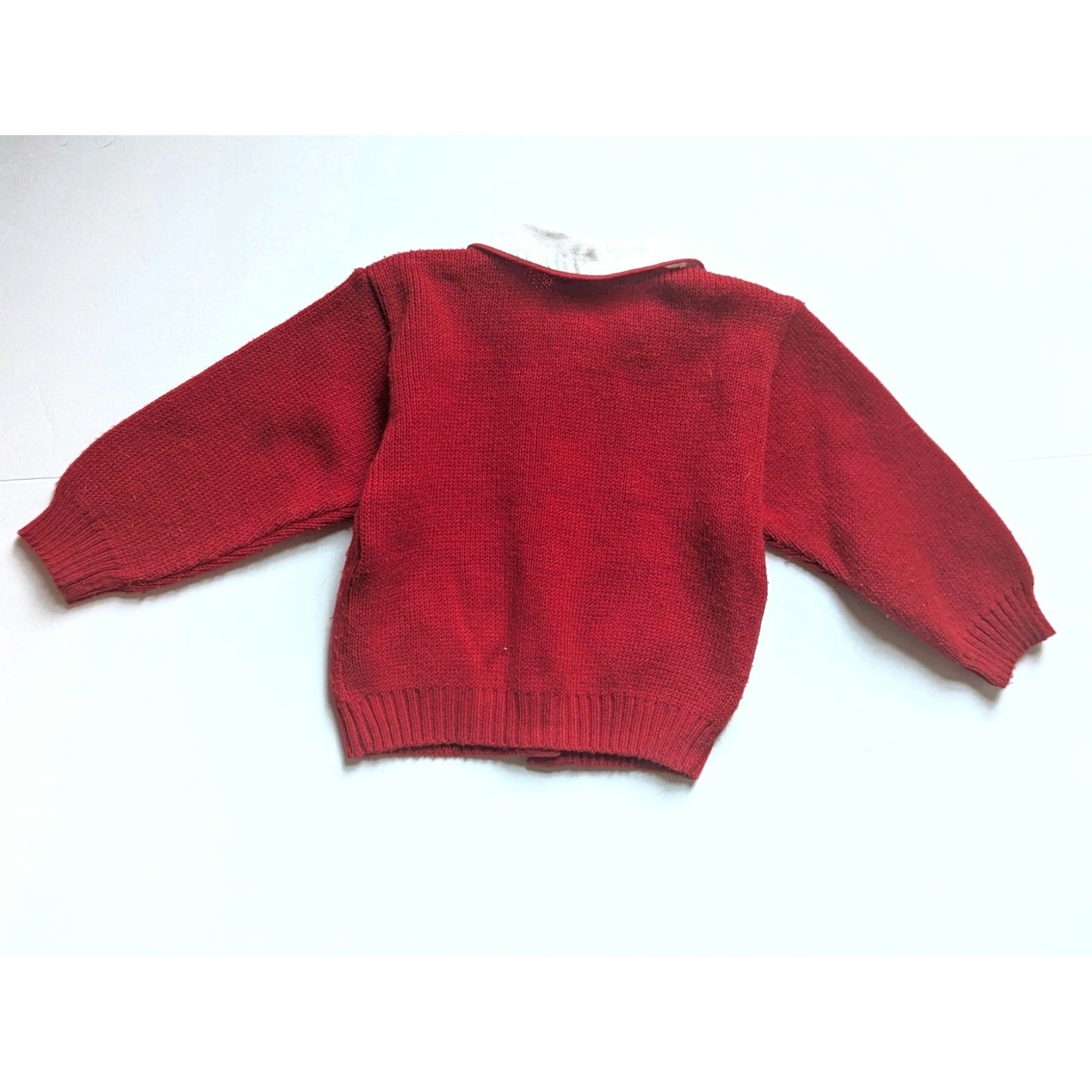 Vintage 90s Toddler Girl’s Red Scottie Dog Cardigan – B.T. Kids 2T – Argyle Sweater with Peter Pan Collar & Plaid Bows