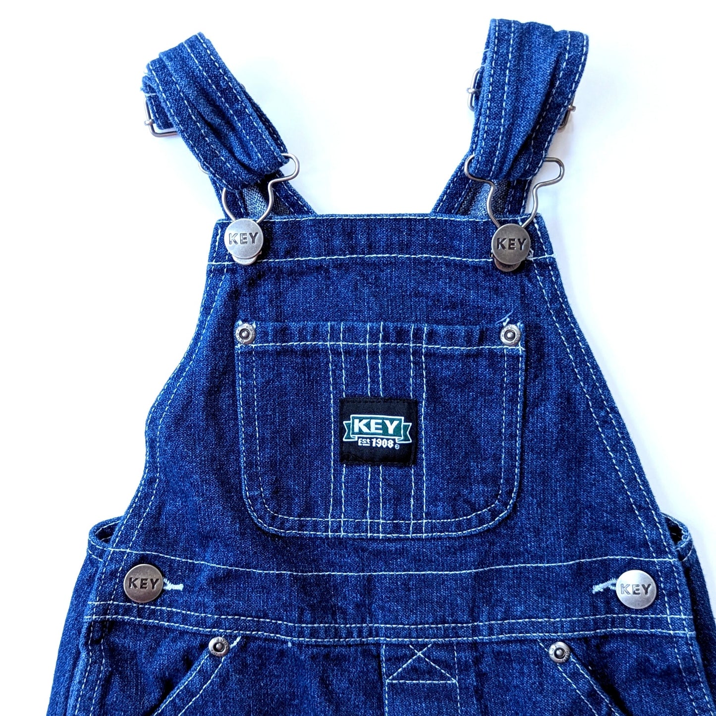 Key Infant Bib Overalls - Dark Cotton Denim - Leg Snaps | Size 18 Months
