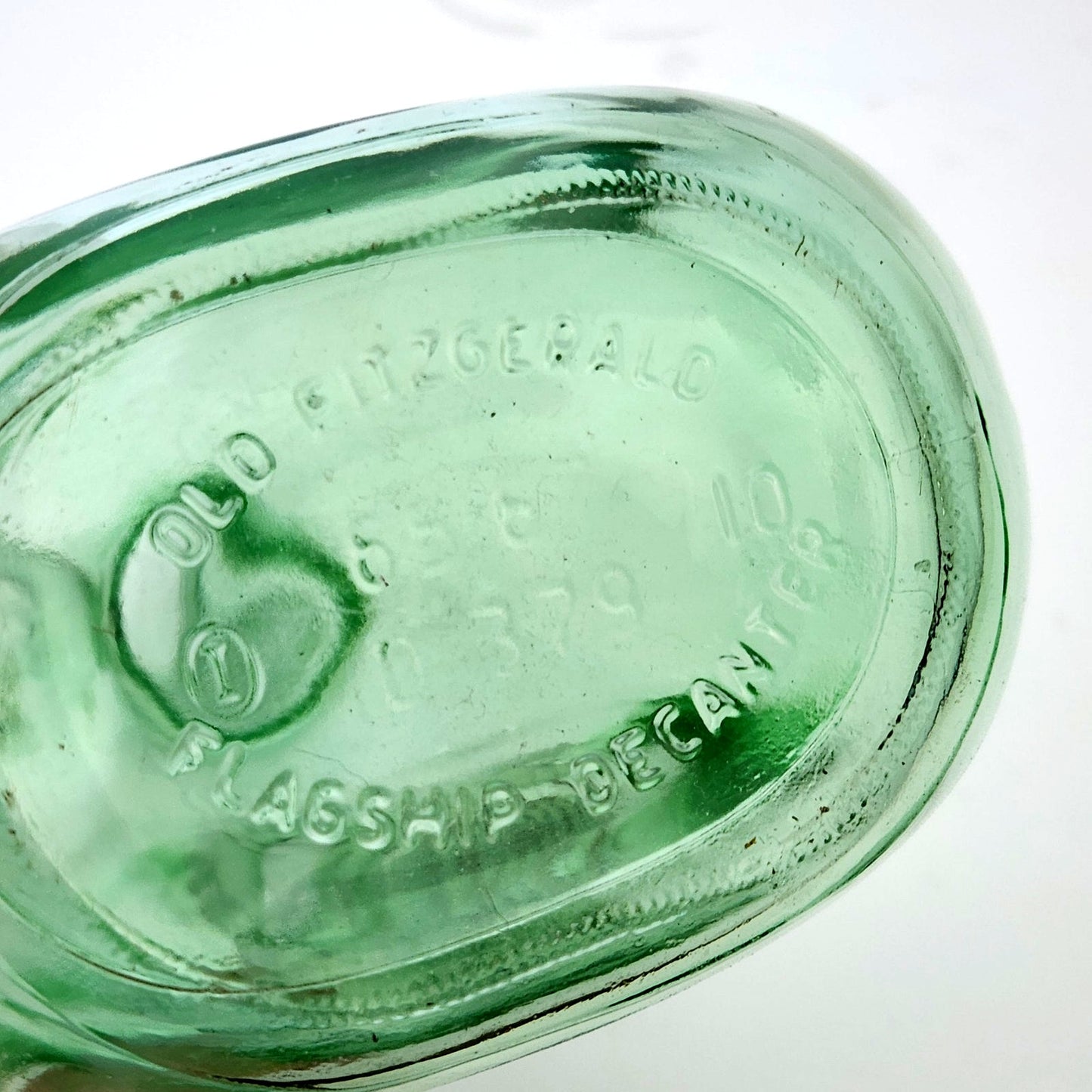 MCM Vintage Old Fitzgerald Green Glass Flagship Decanter Bottle – Tall Ship Design – Collectible Nautical Barware