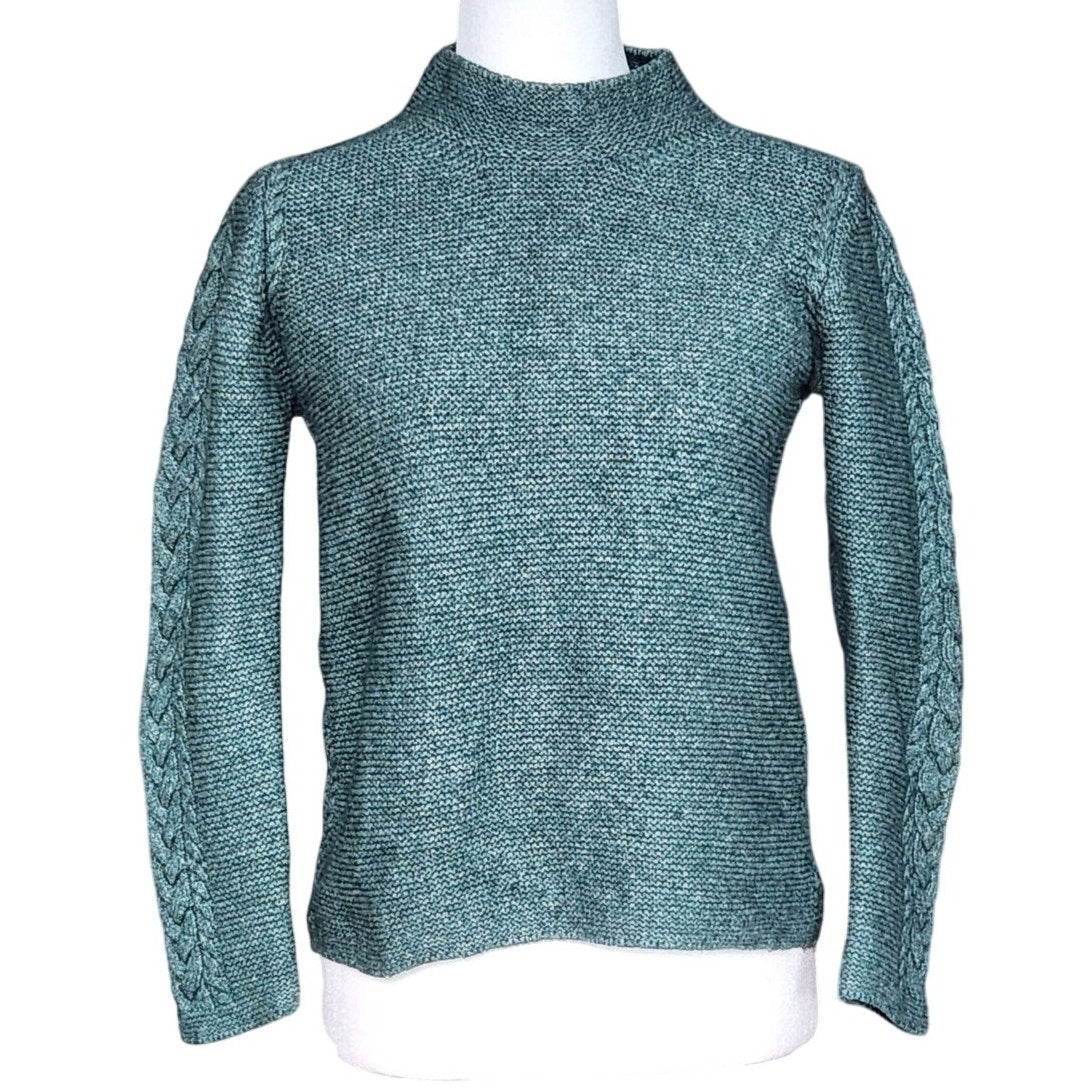 Green Cable Knit Wool Blend Sweater | Made in Ireland | Women's S