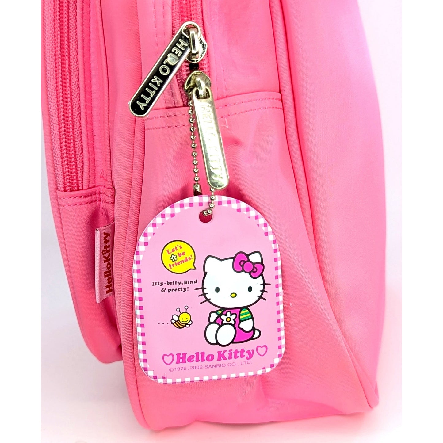 Vintage 2002 Kids Sanrio Hello Kitty Pink Bag – Cherries Daisies Gingham Print – "Let’s Be Friends" – Kawaii Collectible Tote – NWT
