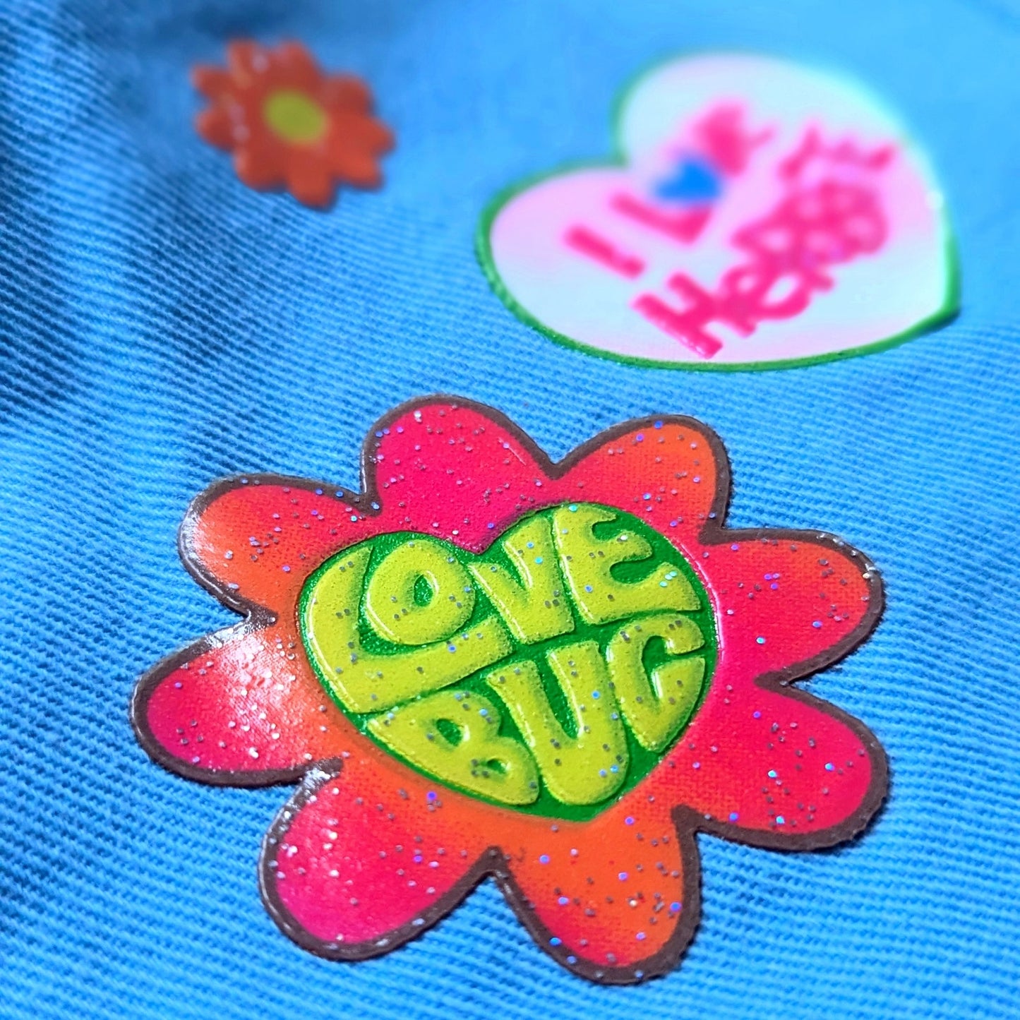 Vintage 2005 Disney Herbie Fully Loaded Pants | Girls 7/8 | Blue Cuffed Love Bug Flower Power Scarf Belt