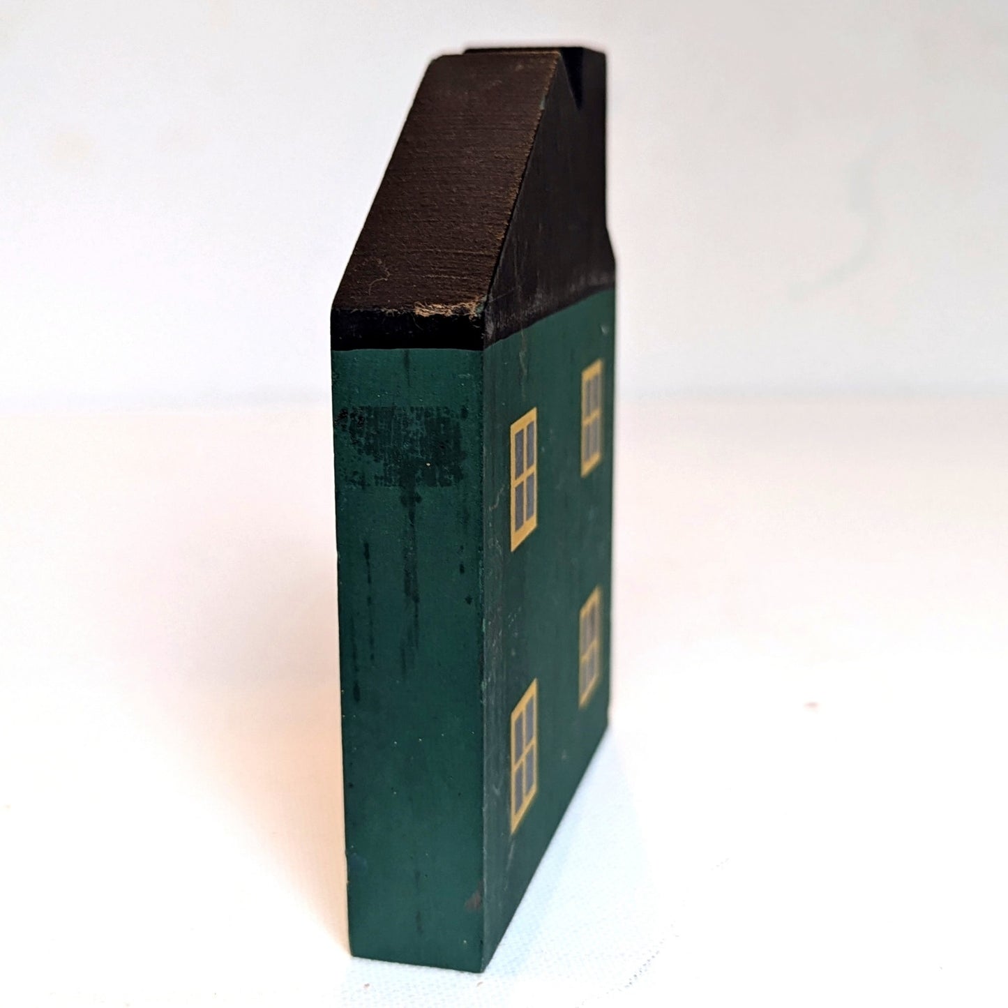 Cat’s Meow Village 1984 Attorney & Bank Green House Shelf Sitter – Vintage 1985 Signed Faline Jones Wooden Home Collectible
