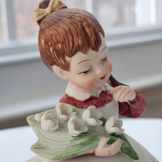 Vintage Lefton May Girl Figurine | 1950s Lily of the Valley Birth Month Keepsake