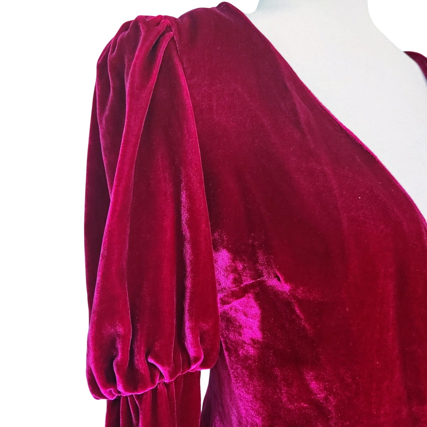 Cinq à Sept Women's Theo Velvet Puff Sleeve Wrap Top Fuschia Size S Silk Rayon Blend NWT