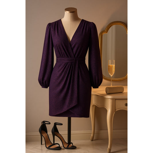 Saylor Holliday Purple Metallic Faux Wrap Mini Dress | Women's M