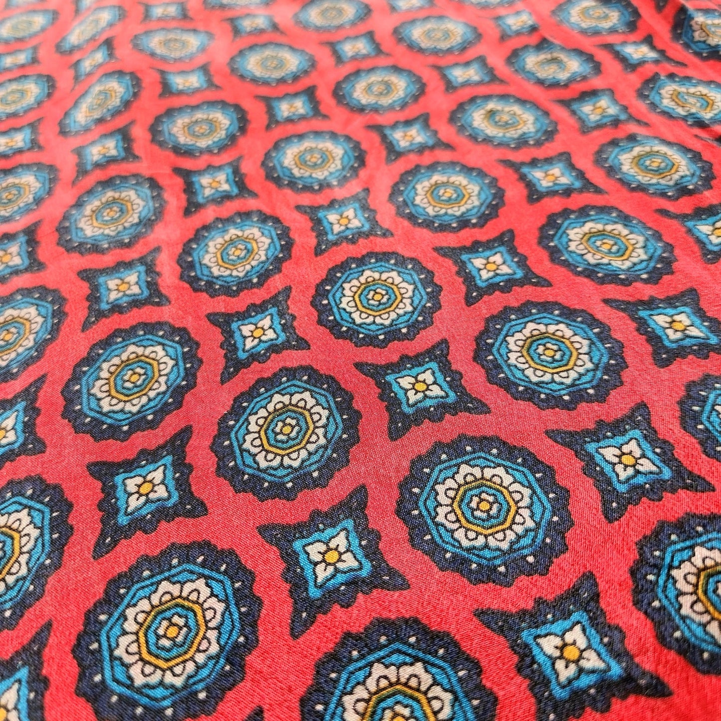 Vintage 1990s Women's Club 7 Echo Silk Scarf – Red & Navy Geometric Print – 26"x11"