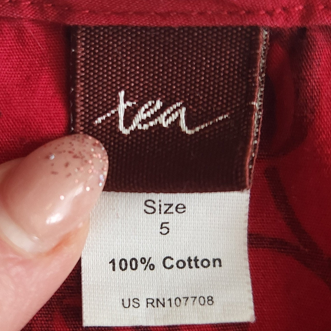 Red Floral Scroll Wrap Dress | Long Bell Sleeves | Girls Size 5