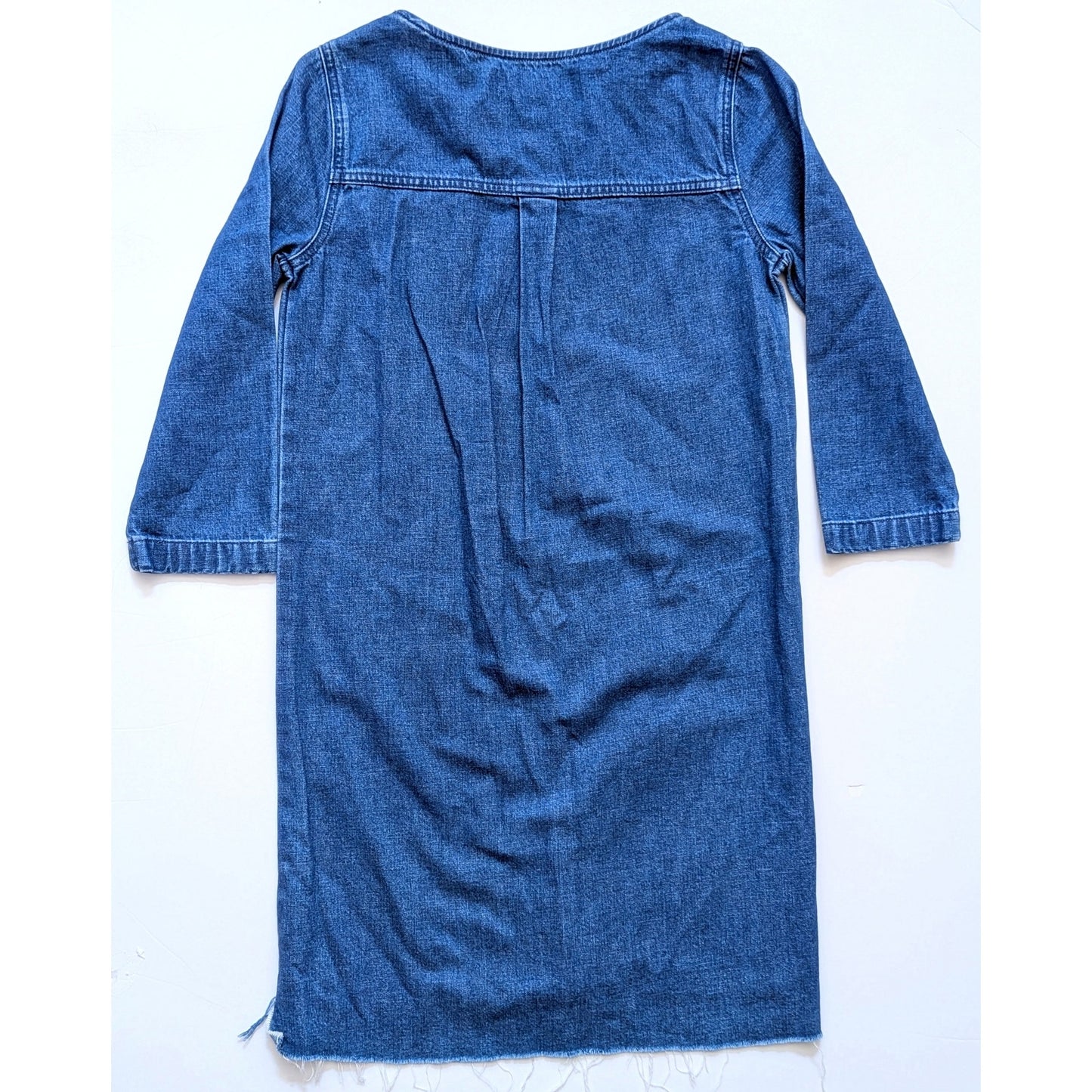 Madewell 3/4 Sleeve Denim Shift Dress Cotton Linen Blend Raw Hem | Women's Size XXS