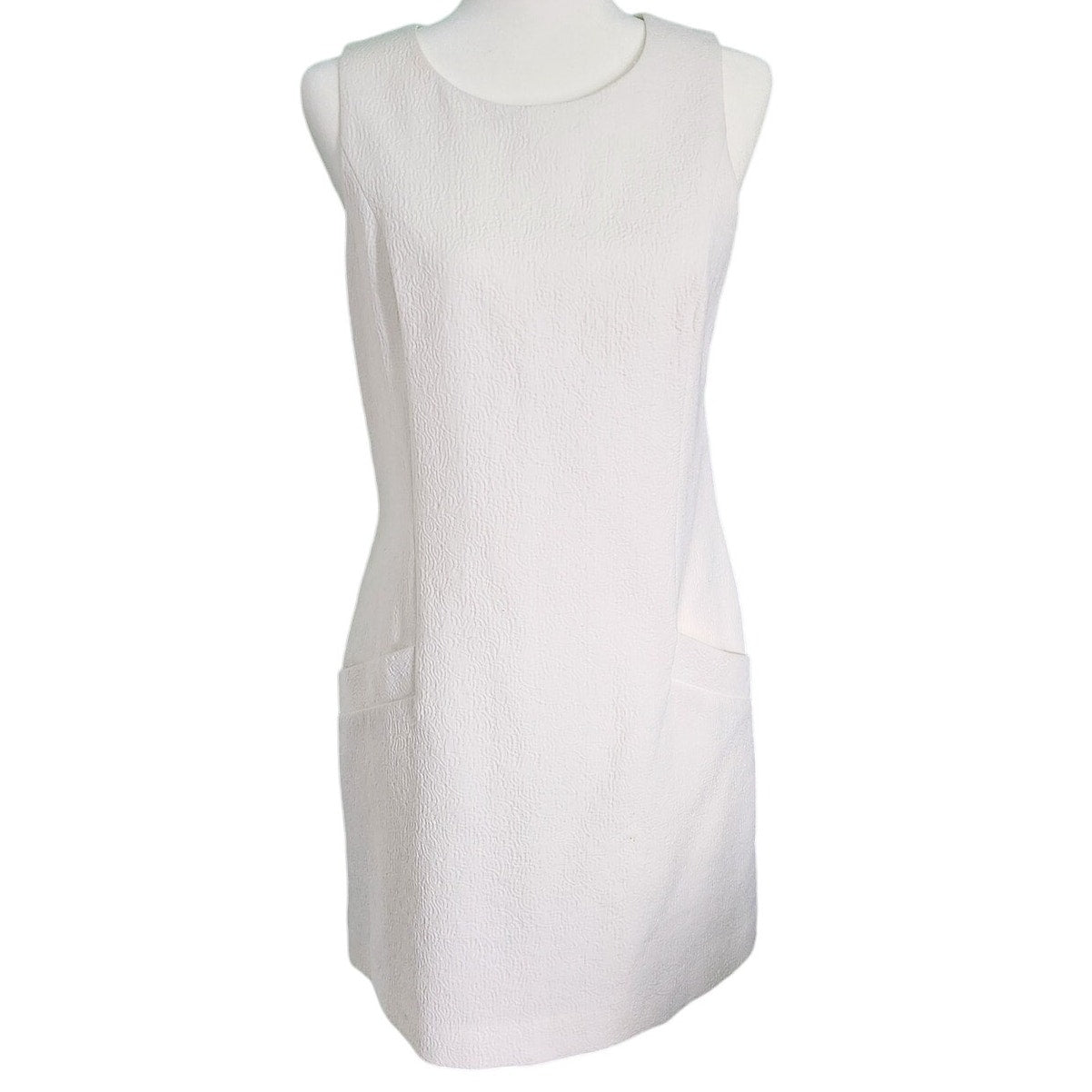Southern Tide Ivory Matelassé Shift Dress Women’s Size 6 | Sleeveless Pockets Classic Preppy