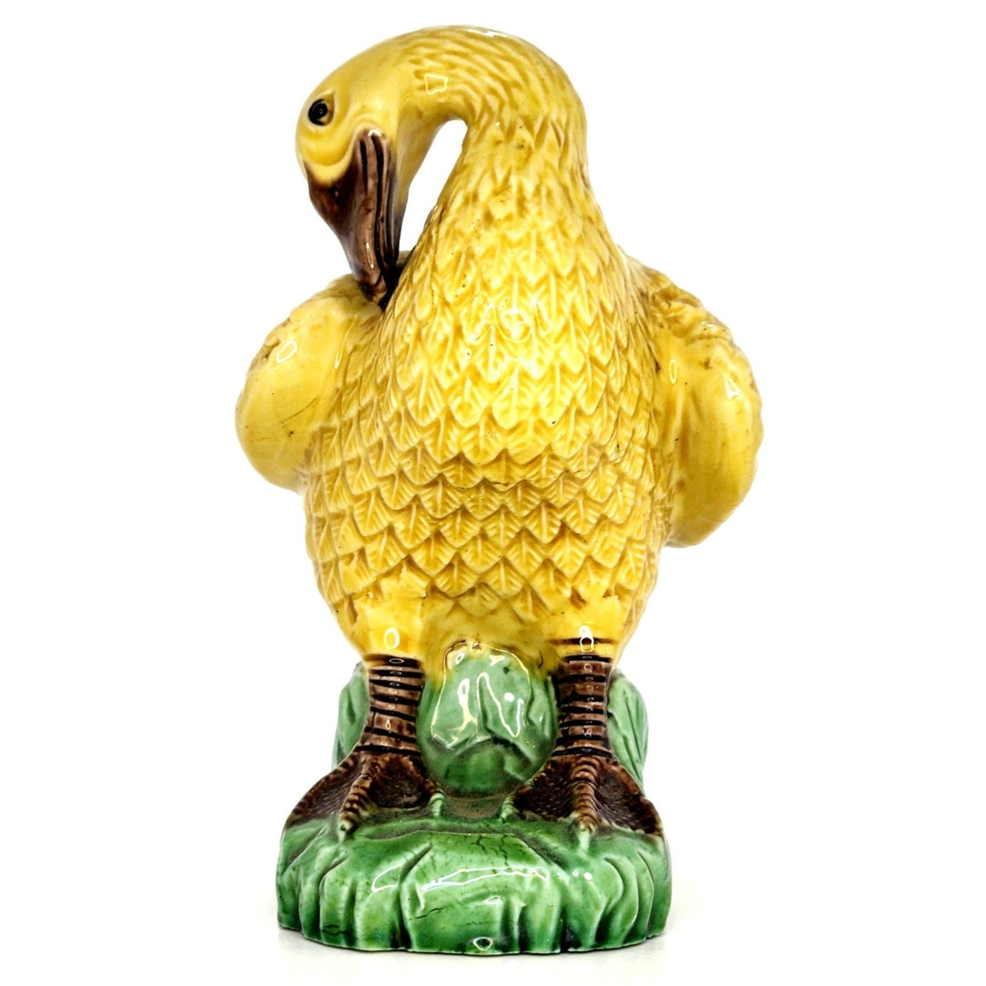 Antique Chinese Porcelain Miniature Yellow Glazed Preening Duck Figurine 1920s