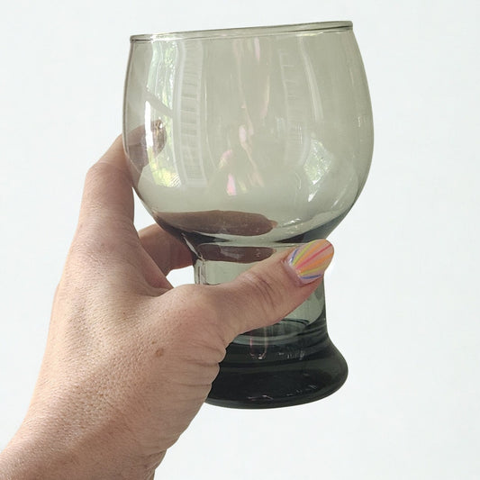 Vintage MCM Libbey Stax Smoke Gray Pedestal Glasses Retro Barware Set of 2