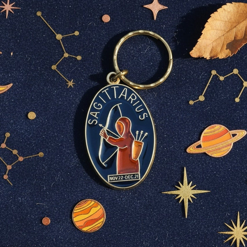 1970s  Enamel and Brass Sagittarius Key Ring